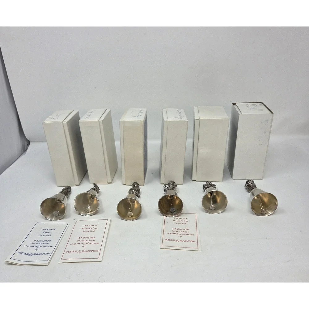 Reed‎ & Barton Silverplate Figural Bells Lot of 6 Mother's Day Easter w/ Boxes